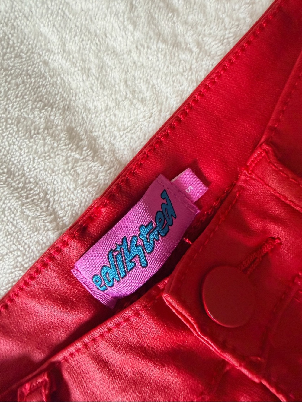 Edikted Luna Faux Leather Flare Jeans in Red - Size Small - Picture 4 of 6